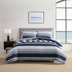 Nautica 445033859806 Lakeront 8-piece Navy/green Microfiber Queen Bonus Comforter Set