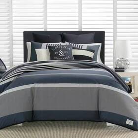 Nautica 445039839833 Rendon 3-piece Charcoal Gray Striped Cotton King Comforter Set