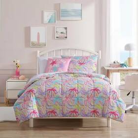 Nautica 744759858917 Sutton Palm Trees 4-piece Rose/aqua Microfiber Full/queen Comforter Bonus Set