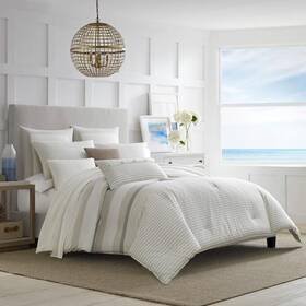 Nautica 883893612327 Saybrook 3-piece Beige Striped Cotton King Comforter Set