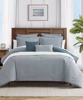 Ushs8k1207058 Nautica Withernsea Twin Comforter Set Solid Gray Reversible Blue Chambray Dorm