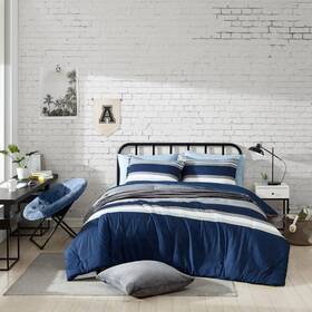 Ushsa11258905 Nautica Comforter Set Full/queen Microfiber Heathered Block Striped Grey 3-piece
