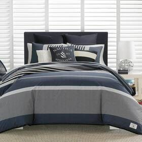 Ushsa51052093 Nautica Comforters 3-piece Charcoal Gray Striped Cotton King Reversible Set