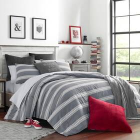 Ushsa51111820 Nautica Craver 3-piece Charcoal Gray Striped Cotton King Comforter Set