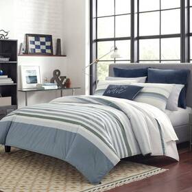 Ushsa51111827 Nautica Lansier 2-piece Gray Striped Cotton Twin Comforter Set