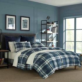 Ushsa51115267 Nautica Crossview Plaid 3-piece Navy Blue Micro Suede Full/queen Comforter Set