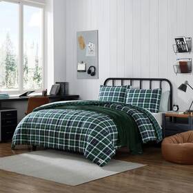 Ushsa51267930 Nautica Northsail Plaid 3-pcs Blue/green Reversible Microfiber Full/queen Comforter Set