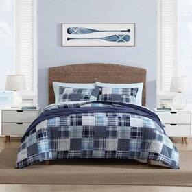 Ushsa51280632 Nautica Mason Patchwork Blue/green 3-piece Plain Weave Cotton King Reversible