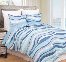 Nautical Quilt Set 008246557395 Bedding King Blue White Ocean Sea Waves Reversible Beach Sham