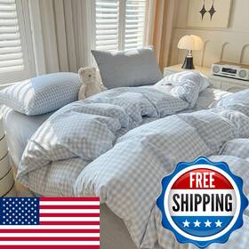 B0fghffzg8 Nayoroom Blue Gingham Comforter Set King Size Plaid Checkered Dorm Bedding 3