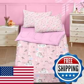 B0f2fb6s6m Nesker Full Zipper Bedding Unicorn Rainbow Girl Kids 3-piece Comforter Set Pink