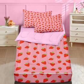 Jh2502191011-zqs-fa6 Nesker Strawberry Zipper Bedding Full Pink Set For Girls And Kids Cute Frui