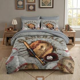 Lqq25072014026-mb7s-ta3 Nesker 5 Pcs Comforter Set Twin Size Cool Baseball Sports Bedding For Ki