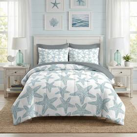Sss1007855-mb7s-ta3 Nesker 5 Pcs Comforter Set Twin Size Starfish Sea Shells Nautical Bedding For K