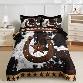 Tx2504157003-mb7s-ka2 Nesker 7 Pcs Comforter Set King Size Western Cowboy Texas Star Horseshoes Be