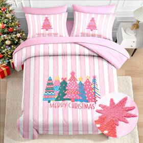 Ysx2507113001-mm7-qa6 Nesker Christmas Comforter Set Queen 7 Pieces - Xmas Tree 3d Embroidery Bright Pink