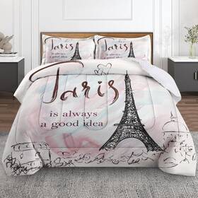 Xx240217004-mb-ka Nesphy Pink Paris Comforter Set For Boy Girl Children Teens King Modern French Style Ro