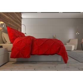Nestl 840073690544 Pinch Pleat Down Alternative Ultra Soft Comforter Set Cherry Red Twin
