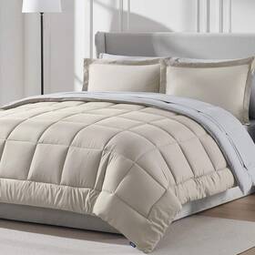 Nestl 840284598738 7 Piece Queen Comforter Set Beige Reversible Bed In A Bag Complete