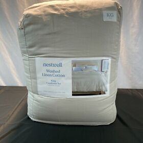Nestwell Washed Linen Cotton 3-piece King Comforter Set In Natural Open Box