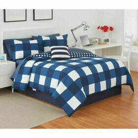 New Izod Reversible Comforter Set 4 Piece Plaid Navy Blue Size Full Msrp 200.00
