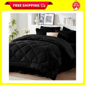 Newspin 313113854850 Queen Comforter Set Black - Bed In A Bag Size 8 Pieces All Season