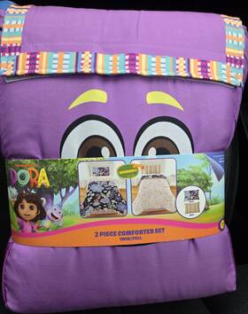 22682 Nickelodeon Dora Twin/full Reversible Comforter Set Purple 2pc With Bonus Tote