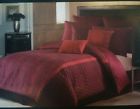 Nicole Miller Nwt 9pc Block Print Mrt Burgandy Queen Comforter Set 883893316058