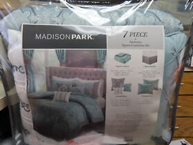 Kl10-2707 Nip Madison Park Amberley Blue Queen Comforter Set 7 Pc. Zippers Still Locked