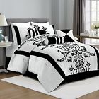 Nobility-com-wht-queen Green Living Group Chezmoi Collection 7pc White With Black Floral Flocking Comforter Set Bedin-a-ba 837654088678