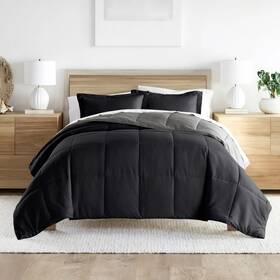 Comfort196901101943 Noble Linens 196901101943 2-piece Black And Fog Reversible Down Alternative
