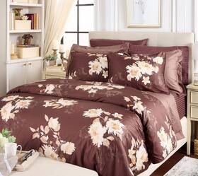 H473911 Northern Nights Floral Printed Comforter And Sham Set - Queen Brown New