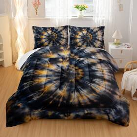 Nttopship 313048920972 Dark Tie Dye Comforter Sets Queen Size Yellow Fission Graffiti Bedding Set For Y