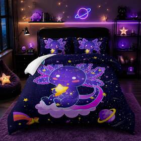 B0cqc6hs2c Nttopship Galaxy Axolotl Comforter Set Queen Sizekawaii Animals Cartoon Space 3