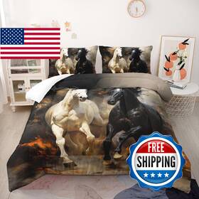 B0f1fk1bnm Nttopship Horse Print Comforter Set King Size Black And White Bedding