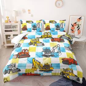 Ekbttac013-queen Nttopship Boys Construction Truck Comforter Set Queen Orange And Yellow 3 Pieces