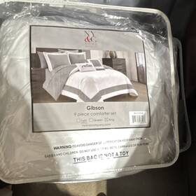 Bcs35336 Ny&c Home Gibson 9-piece King Comforter Set White Gray Stripes Sheets Pillows