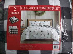 Oake 679610887624 Hallmart Holiday Dachshund Pug Dogs/check Reversible Comforter Set Full Queen