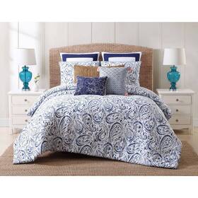 84278376 Oceanfront Resort 3pc King Indienne Paisley Duvet Cover Set White/navy Blue -