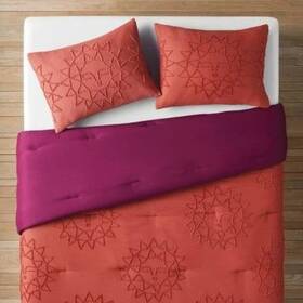 Opalhouse 085239616727 Twin/twin Xl Geo Sun Print Comforter And Sham 2 Set Orange/fuschia