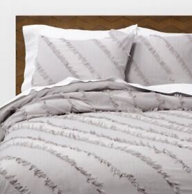 Opalhouse 3pc Full Queen Diagonal Textured Duvet And Sham Set Gray New