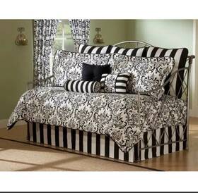 Overstock 848880000013 Arbor Twin Daybed 12-piece Comforter Set Damask Black And White Stripes Clean