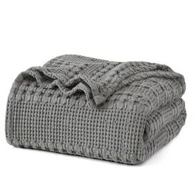 43397-46857 Pacific Home Fashion 100% Cotton Waffle Weave Blanket Queen Size Soft 90 Inch X90 Dark Grey