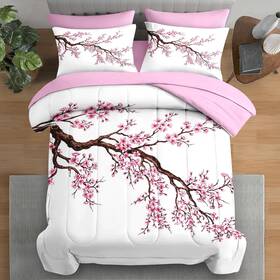 Lqq2407123002-mb7s-qa6 Pamnest Comforter Set Queen Size Japanese Cherry Blossom 7 Pcs Bedding For And Adult