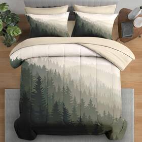 Lqq2407123003-mb7s-qa-7 Pamnest Comforter Set Queen Size Moutain Pine Tree 7 Pcs Bedding For Kids And Adults
