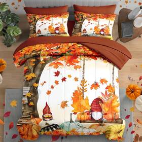 Lqq2505233010-mb7s-ta11 Pamnest Fall Comforter Set Twin Size Thanksgiving Gnomes 5 Pcs Bedding F