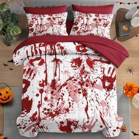 Lqq2505233019-mb7s-ka9 Pamnest Halloween Comforter Set King Size Bloody Handprint 7 Pcs Bedding For Kid