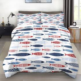 Sss1000833-mb-tc Pamnest Comforter Set Twin Size Fish Blue Summer Soft 2 Pcs Bedding For Kids And Adu