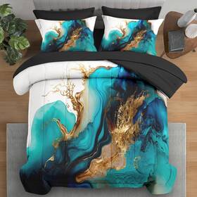 Tx250109106-mb7s-qa2 Pamnest Comforter Set Queen Size Mint Green Marble Gold 7 Pcs Bedding For Kids And Adul