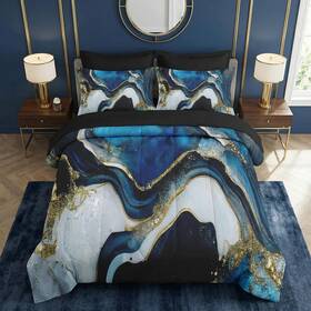 Tx250109118-mb7s-fa2 Pamnest Comforter Set Full Size Painting Deep Blue 7 Pcs Bedding For Kids And Adults